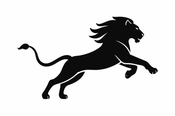 black and white lion silhouette, lion vector illustration, lion silhouette, animal silhouette isolated vector Illustration, png, lion  icon	