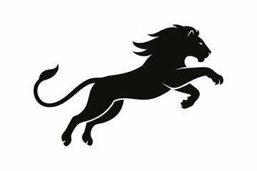 black and white lion silhouette, lion vector illustration, lion silhouette, animal silhouette isolated vector Illustration, png, lion  icon	