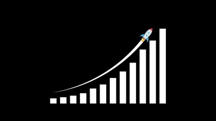 Arrow Rising On Graph With rocket Sale Symbols. Abstract business growth and graph chart icon animation background.