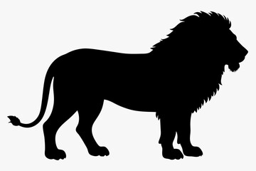 black and white lion silhouette, lion vector illustration, lion silhouette, animal silhouette isolated vector Illustration, png, lion  icon	
