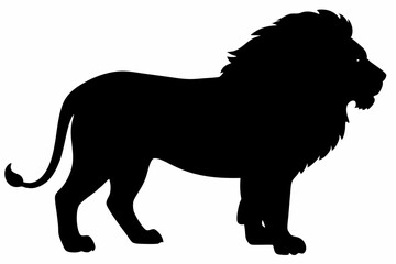 black and white lion silhouette, lion vector illustration, lion silhouette, animal silhouette isolated vector Illustration, png, lion  icon	