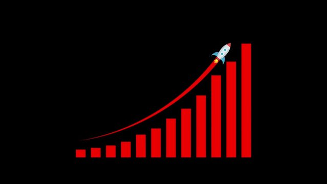 Arrow Rising On Graph With rocket Sale Symbols. Abstract business growth and graph chart icon animation background.