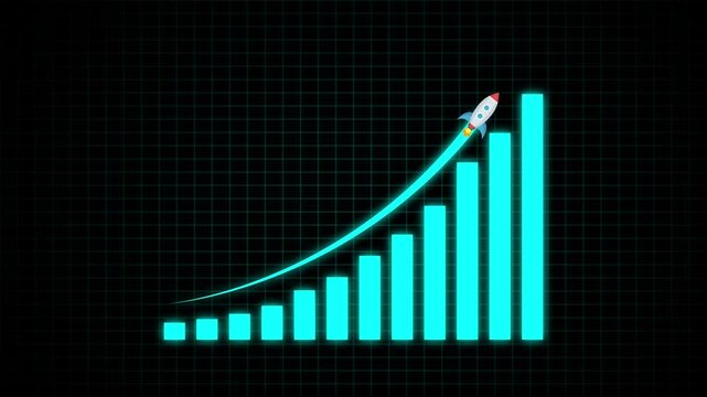 Arrow Rising On Graph With rocket Sale Symbols. Abstract business growth and graph chart icon animation background.