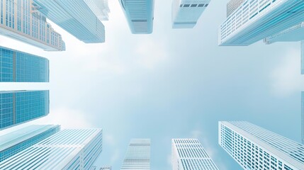 Low angle view of skyscrapers reaching for the sky.