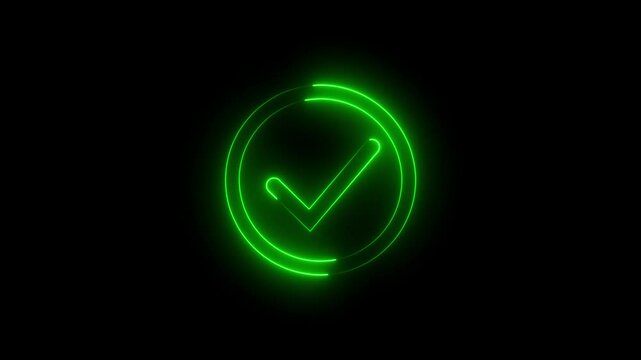 Neon line Check mark icon inside circle, positive mark, Colorful outline, line icon animation.
