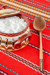 Bulgarian yogurt, in a ceramic bowl.