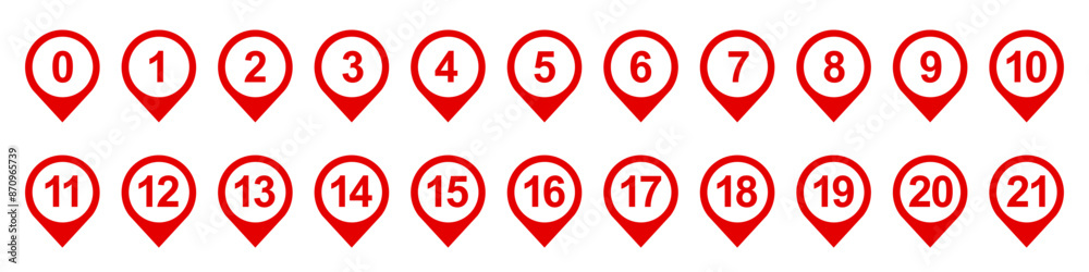 Aufkleber Location pin icon with number set, pin map marker pointer set icons