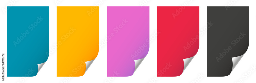 Poster set of colorful page curl sticker template, curl corner of paper sheet