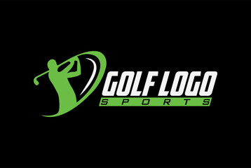 Women's golf sports logo design - vector illustration, women's golf sports emblem design on black background