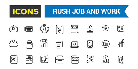 Rush job and work icons collection. Outline icons pack. Editable vector icon set and illustration for web and UI.