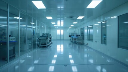 Fototapeta premium Cleanroom environment with plastic manufacturing equipment, precision manufacturing, industrial hygiene