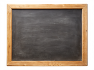 Horizontal black chalkboard with a wooden frame. Ideal for menus, messages, or artwork in restaurants, cafes, or homes. Isolated on transparent background, png.