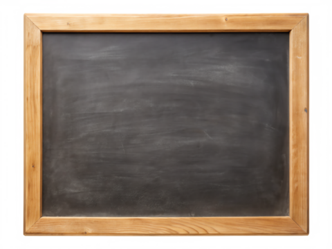 Horizontal black chalkboard with a wooden frame. Ideal for menus, messages, or artwork in restaurants, cafes, or homes. Isolated on transparent background, png.