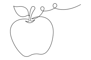 Continuous one single line art drawing of apples icon organic food vector
