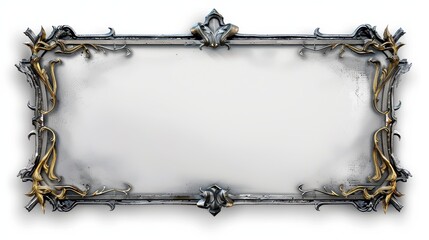Ornate, vintage-style frame with intricate designs, including gold-colored floral patterns and a central emblem. The frame is set against a plain, light background, possibly to emphasize its details
