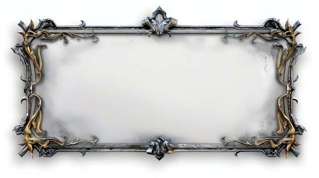 Ornate, vintage-style frame with intricate designs, including gold-colored floral patterns and a central emblem. The frame is set against a plain, light background, possibly to emphasize its details