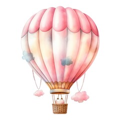 Cute baby Pink Hot air balloon watercolor illustration