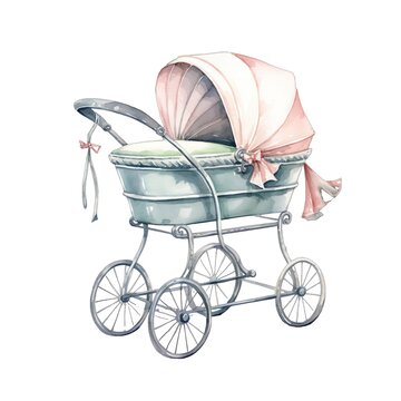 recommend clip art: Cute baby stroller watercolor illustration