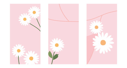 Set of daisy flower on pink backgrounds vector. Cute floral wall art decoration.