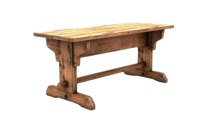 Rustic wooden table with detailed craftsmanship and vintage aesthetics, perfect for home decor or office use in a traditional setting.