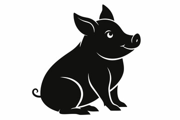 black and white pig silhouette, pig vector illustration, pig silhouette, animal silhouette isolated vector Illustration, png, pig  icon, cartoon pig
