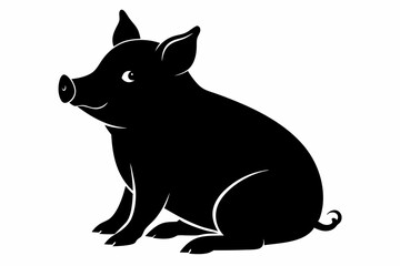 black and white pig silhouette, pig vector illustration, pig silhouette, animal silhouette isolated vector Illustration, png, pig  icon, cartoon pig
