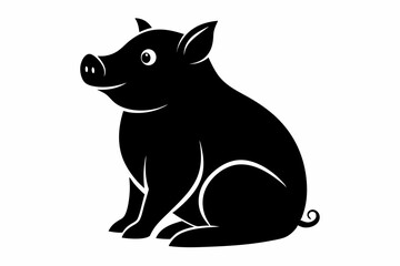 black and white pig silhouette, pig vector illustration, pig silhouette, animal silhouette isolated vector Illustration, png, pig  icon, cartoon pig
