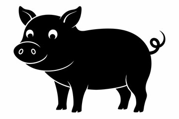 black and white pig silhouette, pig vector illustration, pig silhouette, animal silhouette isolated vector Illustration, png, pig  icon, cartoon pig
