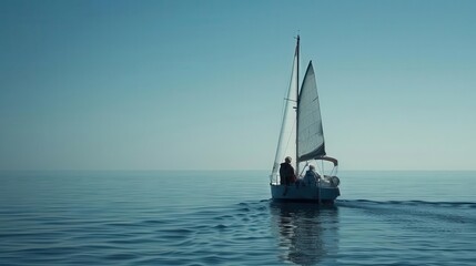 Fototapeta premium Retired couple sailing on a calm sea, retirement, freedom,