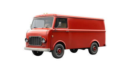 A classic red delivery van isolated on a white background, showcasing vintage style and retro vehicle design.