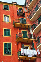 typical colorful houses in the historic center of Camogli Liguria Italy