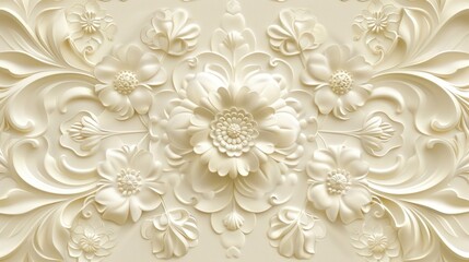 Intricate floral patterns embossed on a creamy beige background decor