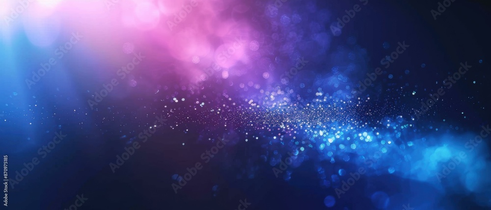 Wall mural glowing particles floating in a dark blue background. ai.