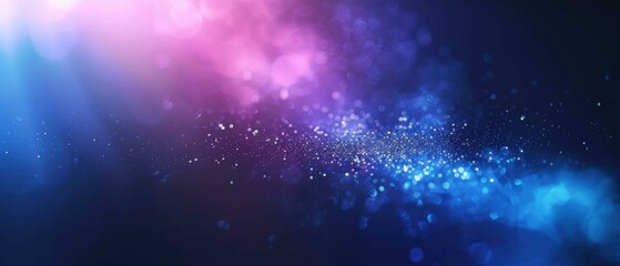 Fototapeta premium Glowing particles floating in a dark blue background. AI.