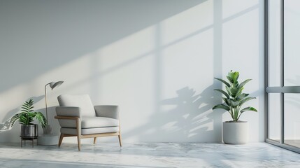 Fototapeta premium interior design with empty wall, cozy modern interior, living room, scandinavian
