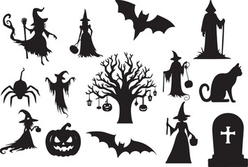 halloween silhouettes set