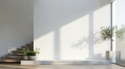 Fototapeta premium light interior design with empty wall and copy space for wall art mockup, minimalistic, modern, scandinavian