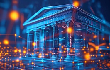 Fototapeta premium Bank on digital technological networks, internet banking, and digital money exchange.