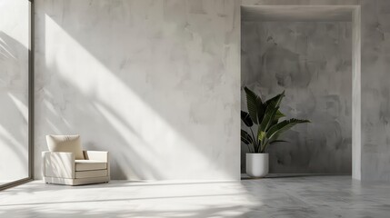 cool light interior design, minimalistic modern scandinavian style, empty wall, blank canvas, mockup template, copy space