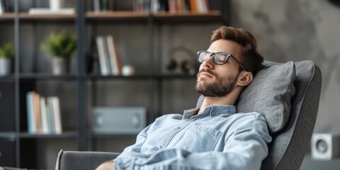 Obraz premium caucasian men relaxing in home office, ai