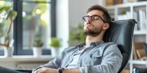 Obraz premium caucasian men relaxing in home office, ai