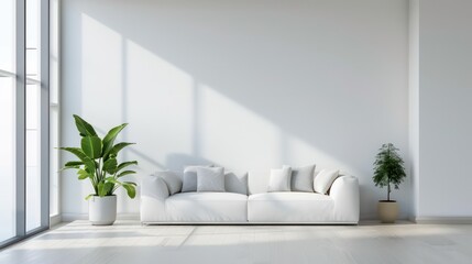 cool light interior design, minimalistic modern scandinavian style, empty wall, blank canvas, mockup template, copy space