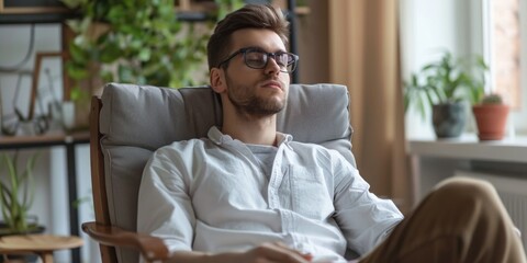 Naklejka premium caucasian men relaxing in home office, ai