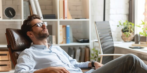 caucasian men relaxing in home office, ai