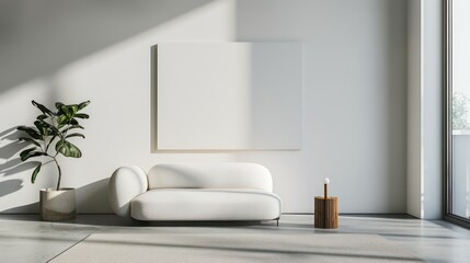 scandinavian interior, minimalistic interior with empty wall, copy space, blank canvas on wall for wall art, mockup template