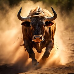 A  angry bull in arena