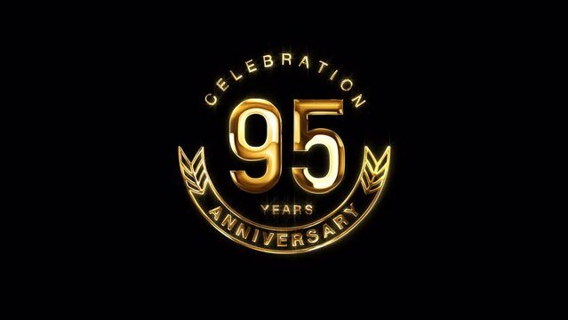 95th Golden Anniversary Celebration. Happy 95 Years Anniversary Animation in Gold Color on the Transparent Background, Alpha Channel. Great for greetings, celebrations, events, and gifts.