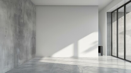 Fototapeta premium modern industrial interior design space, empty wall for copy space, blank canvas on wall in minimalistic interior, scandinavian interior