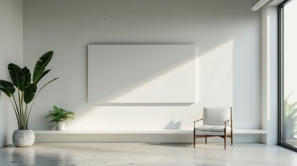 modern industrial interior design space, empty wall for copy space, blank canvas on wall in minimalistic interior, scandinavian interior