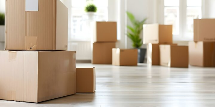 Organizing Cardboard Containers When Moving into a New Home. Concept Packing Tips, Organizing Supplies, Moving Checklist